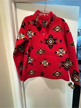 Wrangler Red Retro Tango Sherpa Quarter-Zip Pullover Size Large